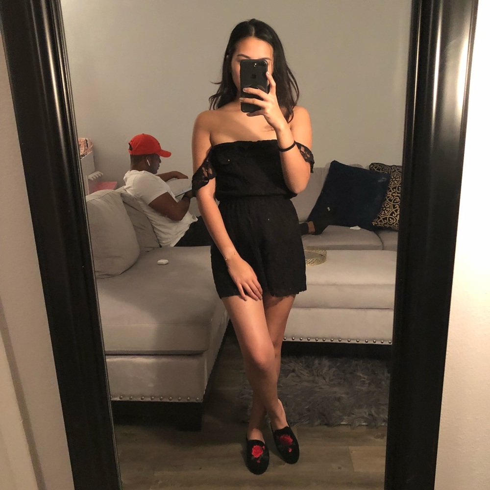 Lace romper with halter top